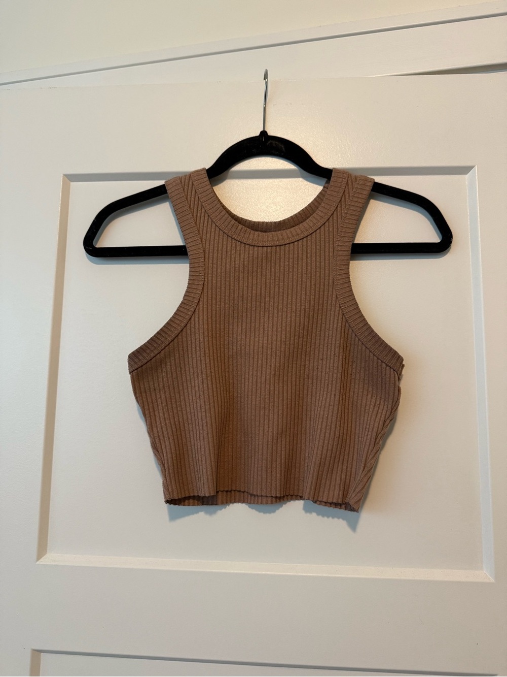 Bozzolo Ribbed Crop Tank Top - Taupe Brown